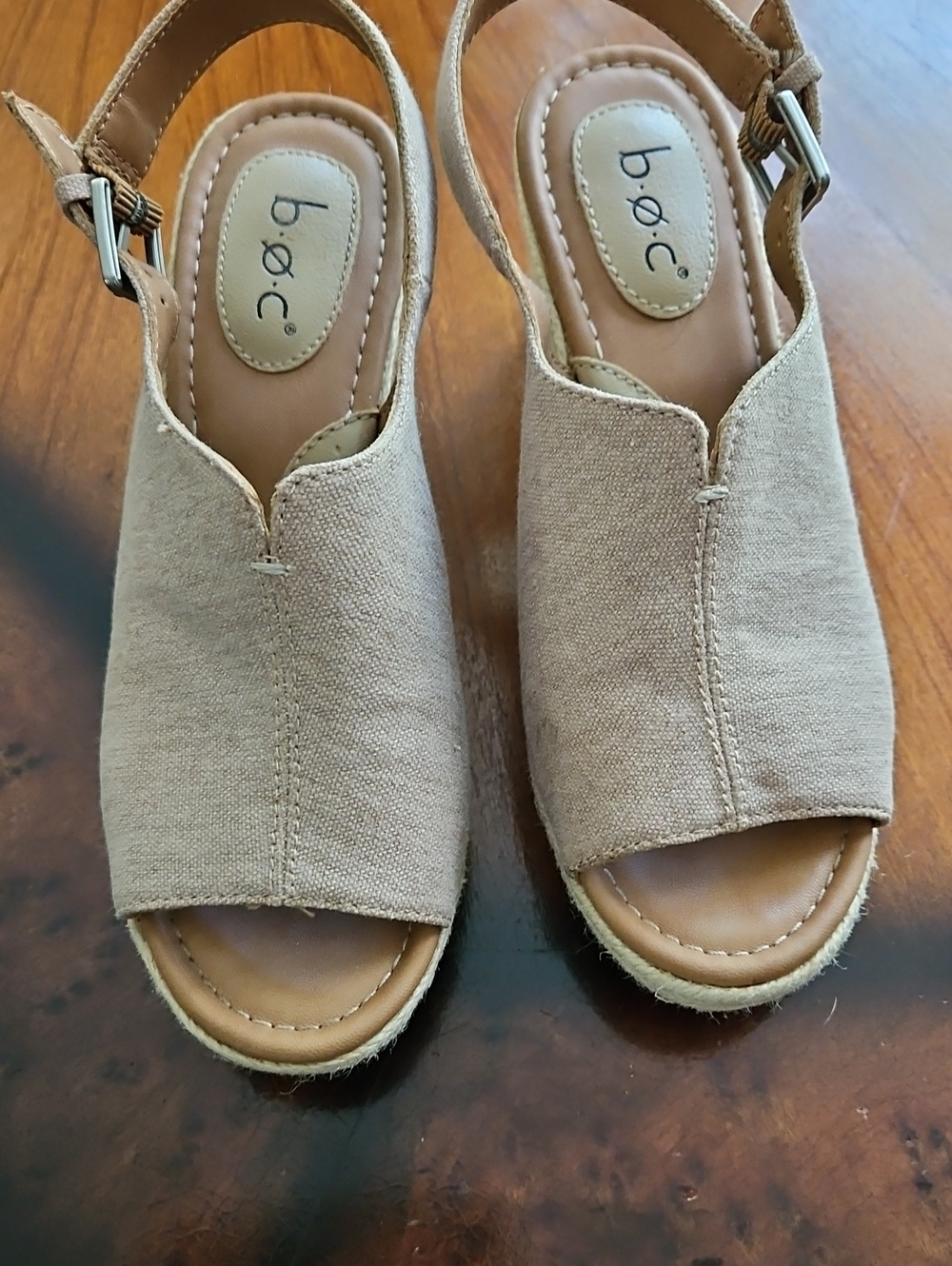 b.o.c. Women's Tan Open-Toe Slingback Wedge Sandals